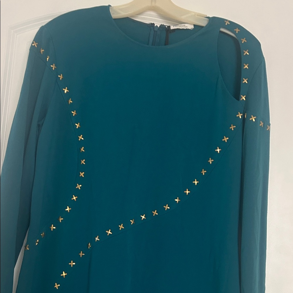 Versace Collection Teal Long Sleeve Dress with Gold Accents